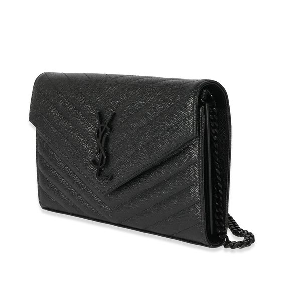 Saint Laurent Black Chevron Leather Cassandre Envelope Chain Wallet - Picture 2 of 8